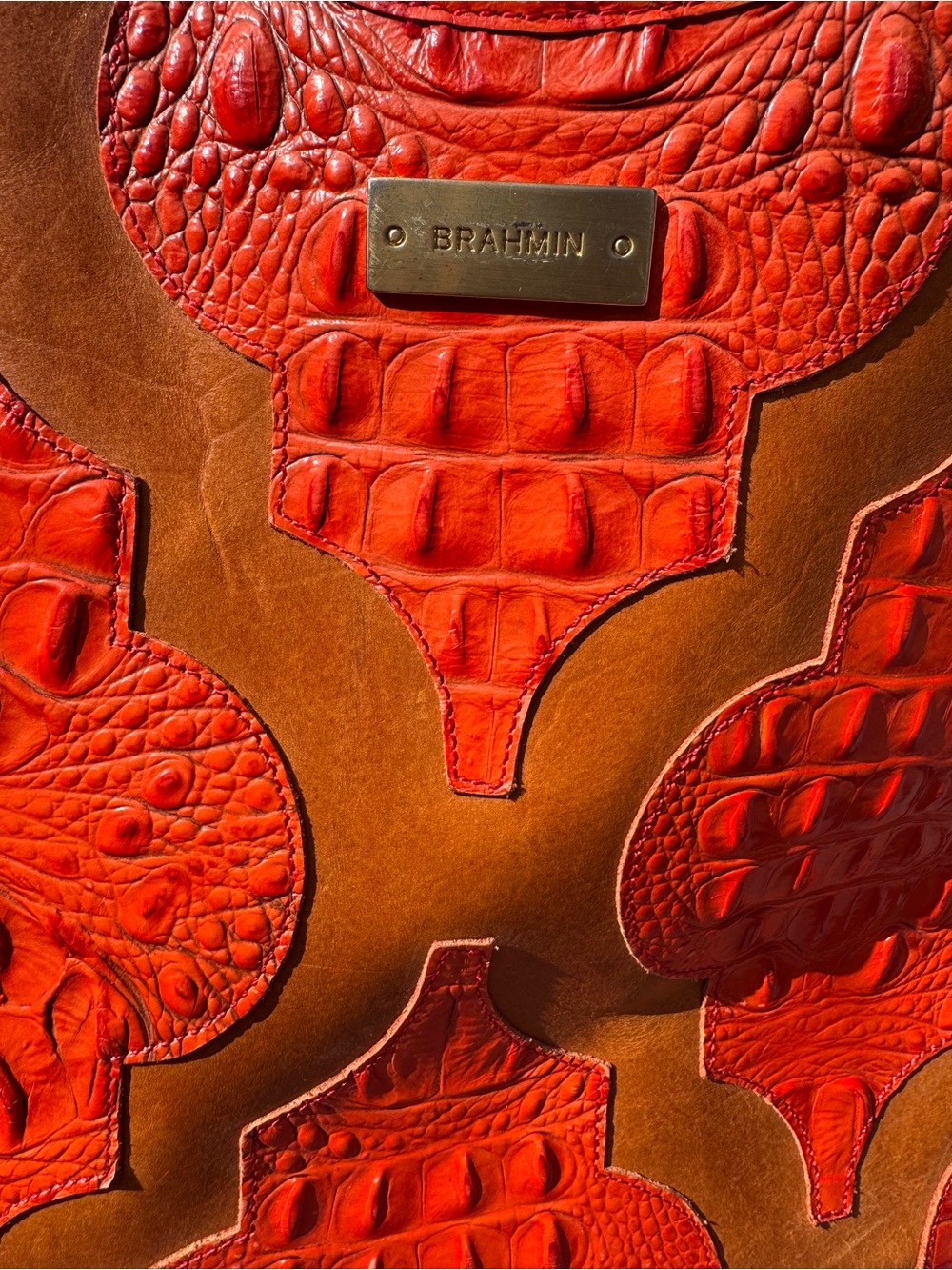 Brahmin Burnt Orange Croc Embossed Leather Extra Large Shopper Tote Bag w/Duster - Picture 4 of 16